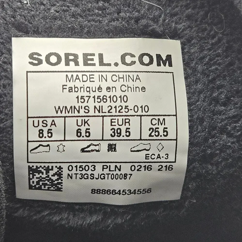 Sorel Winter Fancy Lace II Black Waterproof Ankle Boots Women 8.5 Lace Up Buckle
